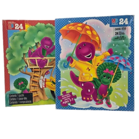 Vintage 1996 Milton Bradley Puzzles Barney & Friends Purple Dinosaur Baby Bop BJ - Picture 1 of 16